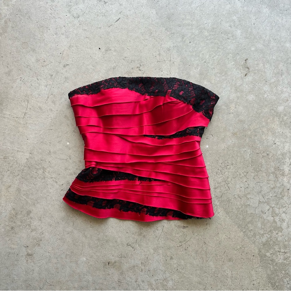 Red and Black Strapless Top